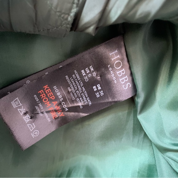 Hobbs green padded coat jacket size uk 10 removable hood - Picture 10 of 15